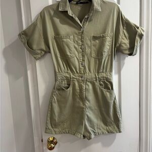Olive Green Button-Up Romper